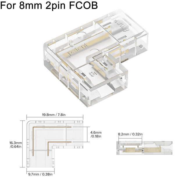 Connecteurs d’angle 90° BTF-LIGHTING FCOB 8 mm 2 broches – lot de 4