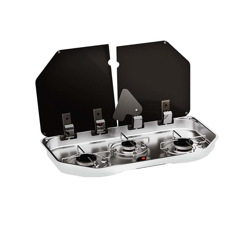 CAN – Plaque gaz inox 3 feux avec couvercle – 640 × 350 mm — visuel variante