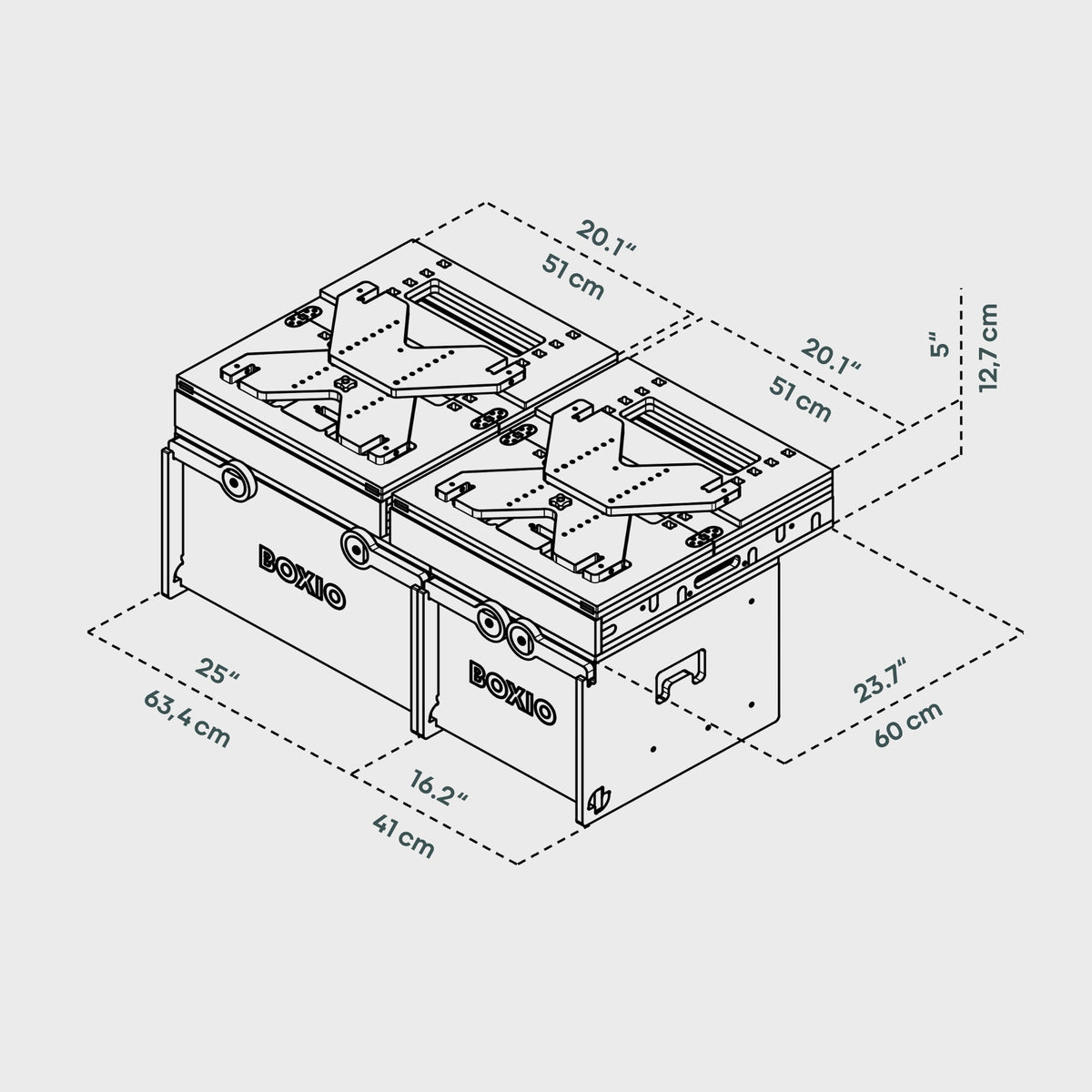 Dimensions du BOXIO RACK BOX + BED