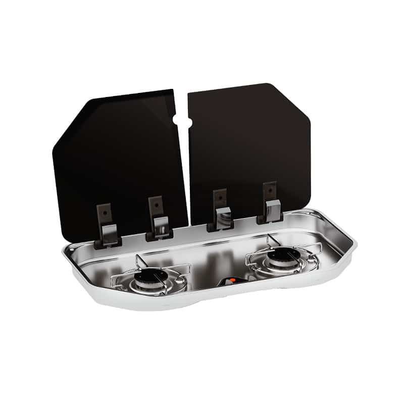 Plaque gaz CAN inox 2 feux avec couvercle