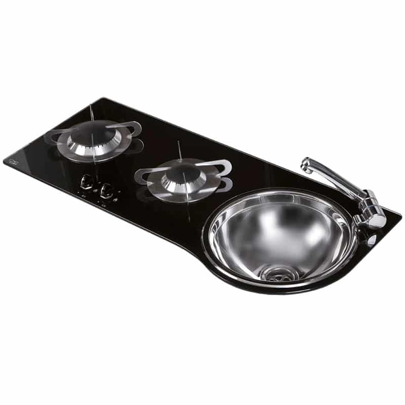 Combiné CAN Cristal 2 feux avec évier rond inox