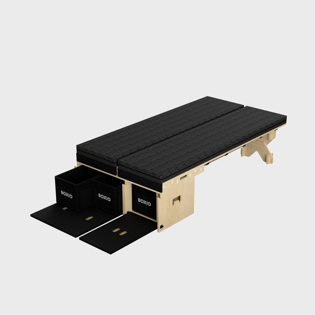 BOXIO RACK utilisé comme meuble de camping