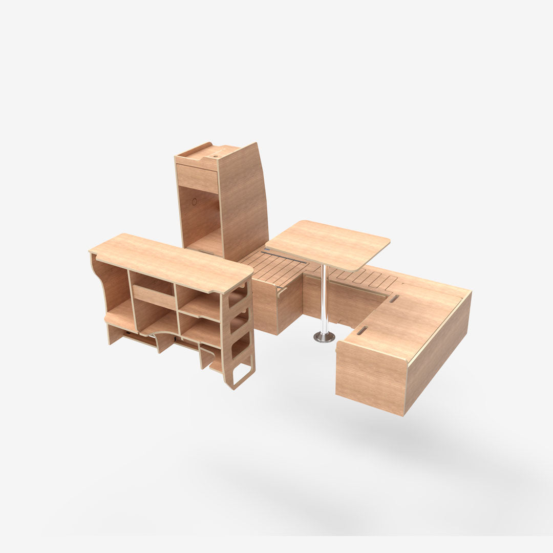 Exokit – Pack complet VW T5 / T6 L1H1 – Banquette U + cuisine + colonne