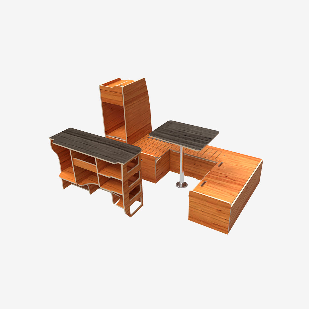Exokit – Pack complet VW T5 / T6 L1H1 – Banquette U + cuisine + colonne
