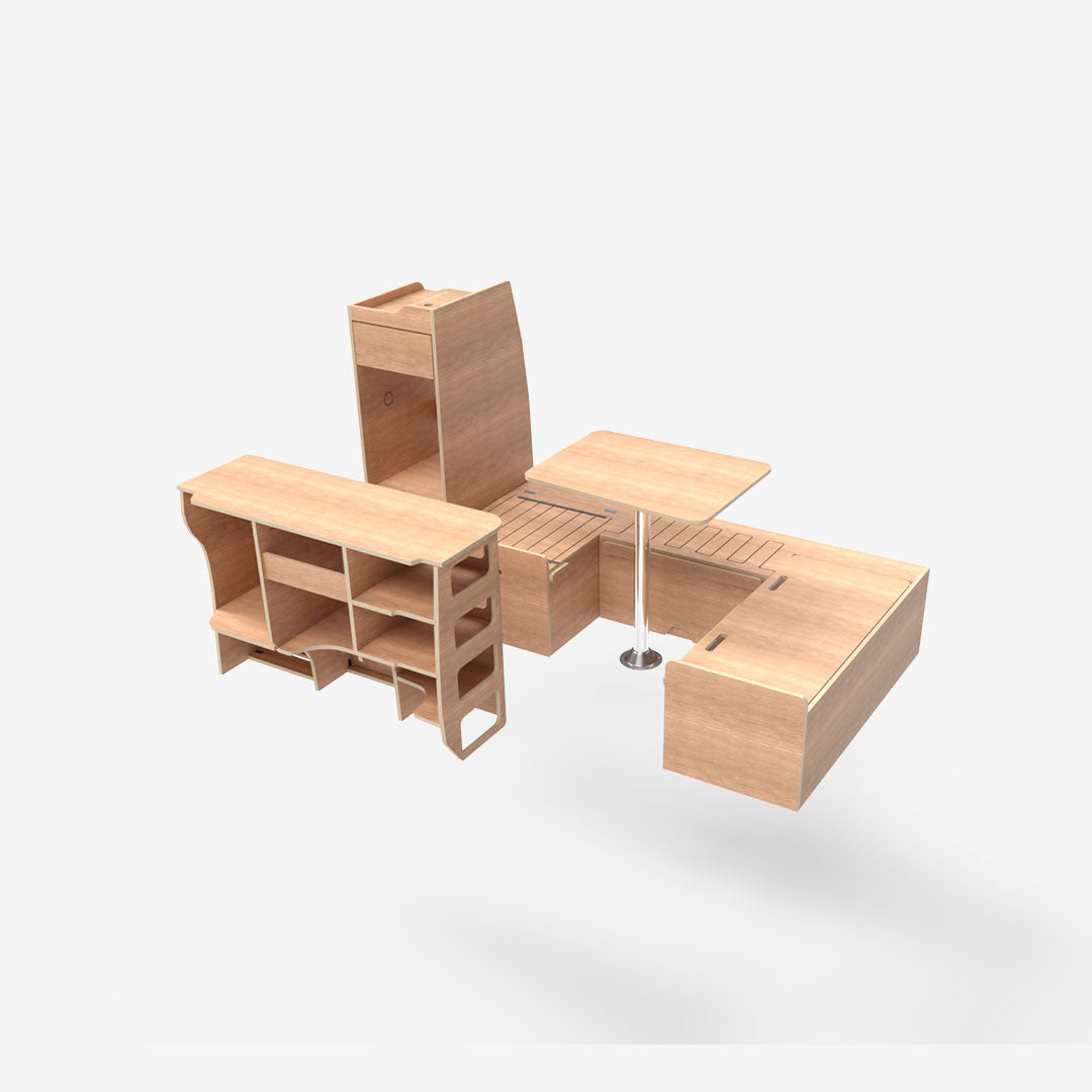 Exokit – Pack complet VW T5 / T6 L1H1 – Banquette U + cuisine + colonne
