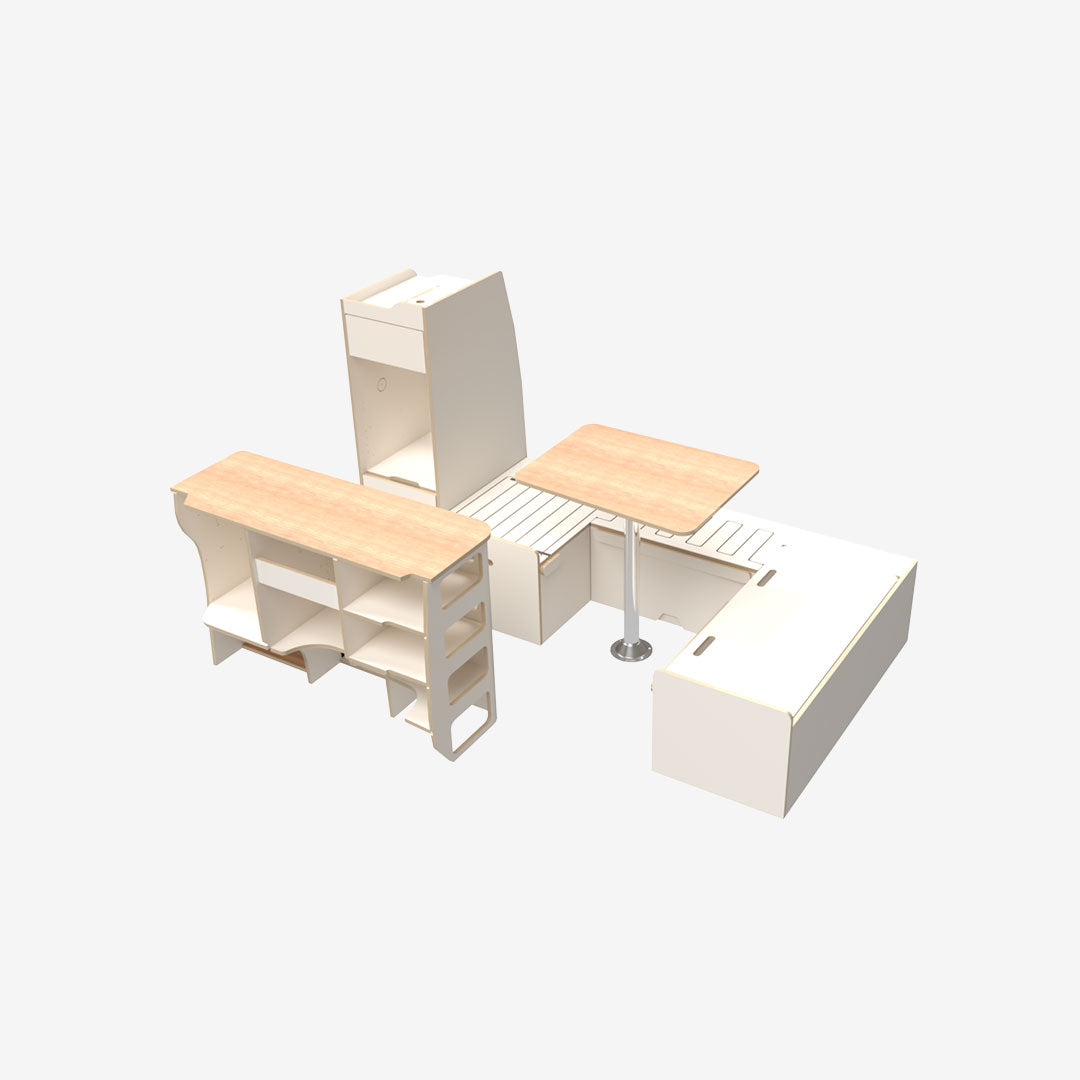 Exokit – Pack complet VW T5 / T6 L1H1 – Banquette U + cuisine + colonne