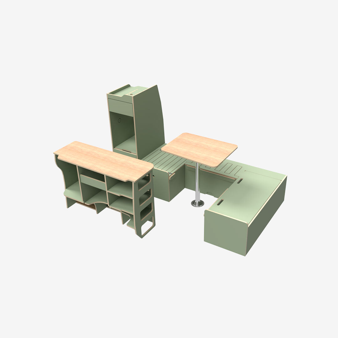 Exokit – Pack complet VW T5 / T6 L1H1 – Banquette U + cuisine + colonne