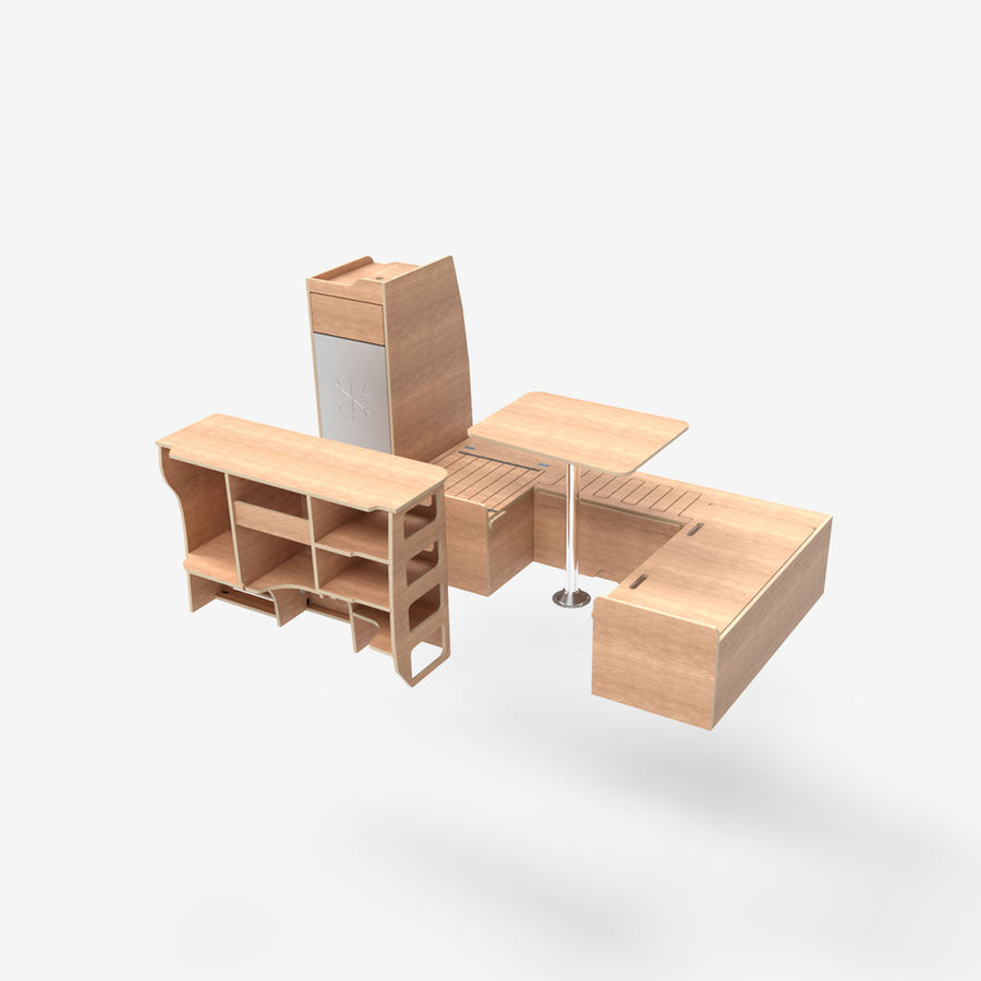 Exokit – Pack complet VW T5 / T6 L1H1 – Banquette U + cuisine + colonne – vue principale