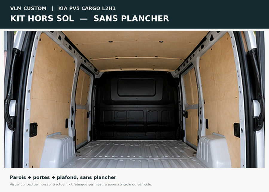 Visuel conceptuel non contractuel — Kia PV5 Cargo L2H1 kit Hors sol VLM : parois et plafond, sans plancher