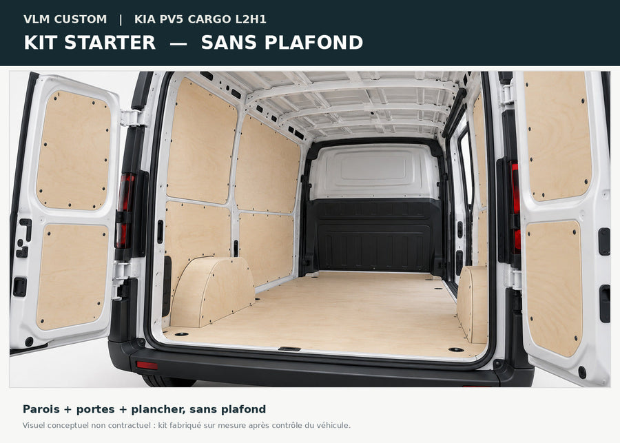 Visuel conceptuel non contractuel — Kia PV5 Cargo L2H1 kit Starter VLM : parois et plancher, sans plafond